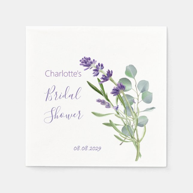 Purple Lavender Flowers Eucalyptus Bridal Shower  Napkin (Front)