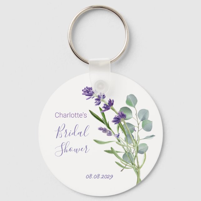 Purple Lavender Flowers Eucalyptus Foliage  Keychain (Front)