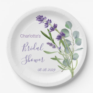 Purple Lavender Flowers Eucalyptus Foliage Paper Plate