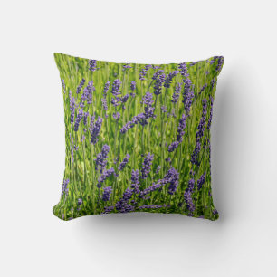 Purple lavender flowers meadow throw pillow