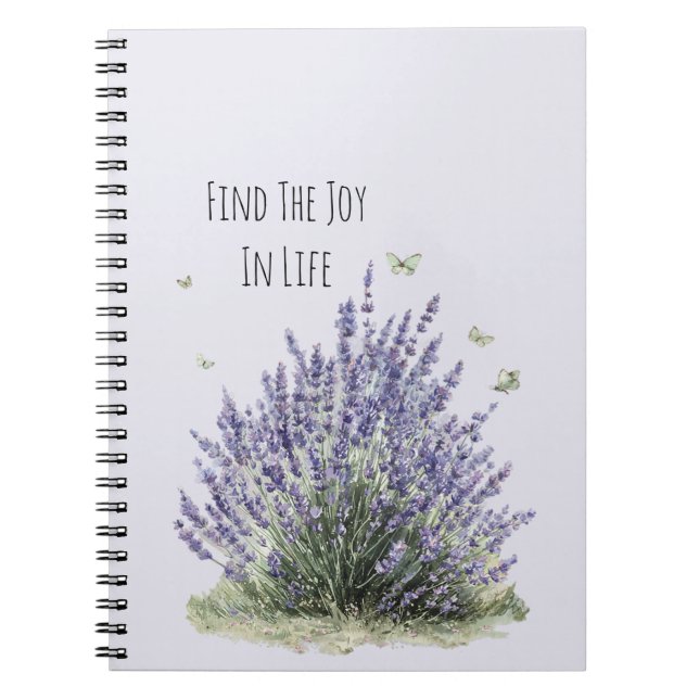 Purple Lavender Flowers Mint Butterflies Joy Notebook (Front)