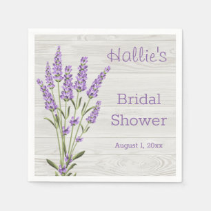 Purple lavender flowers on wood Bridal Shower Napkin