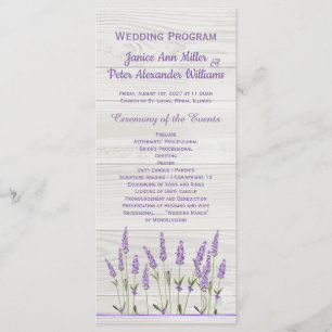 Purple lavender flowers on wood Wedding Program