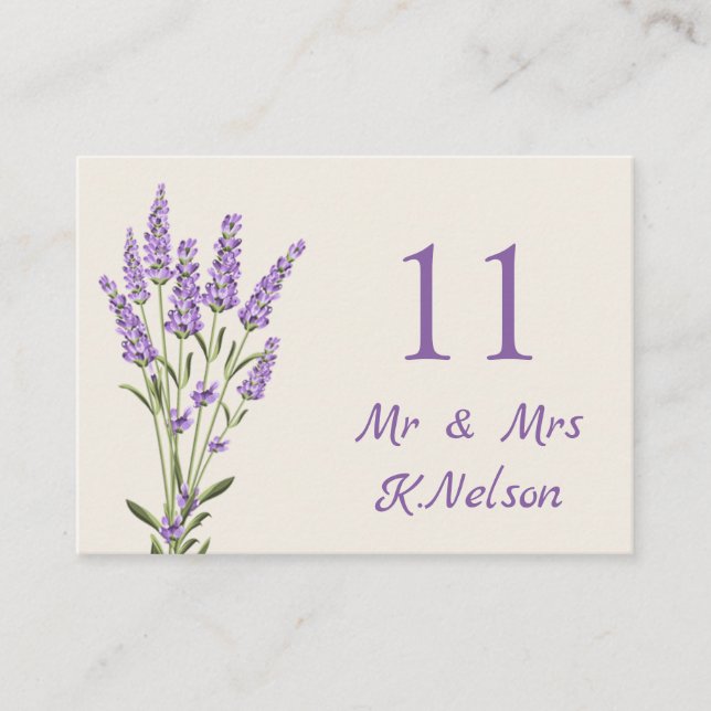 Purple lavender flowers place card (Front)