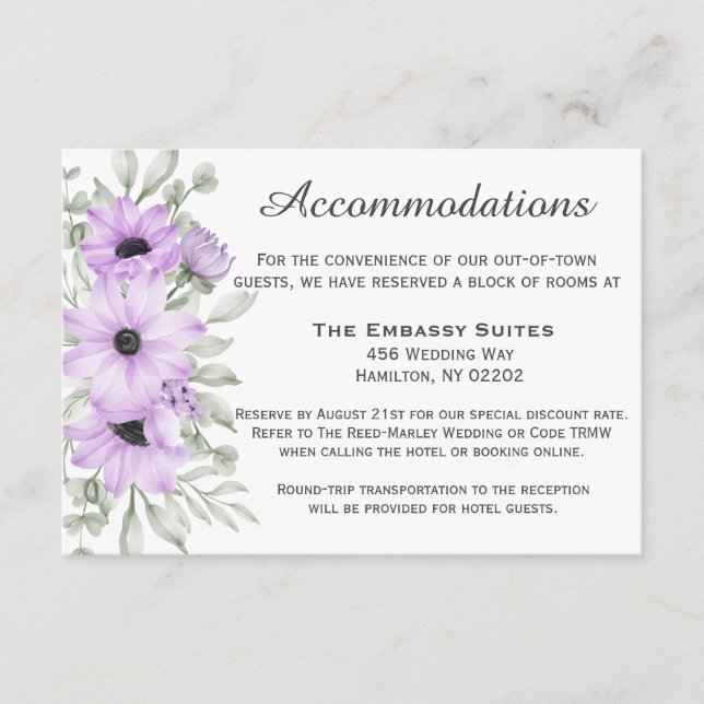 Purple Lavender Flowers Script Wedding Enclosure Card (Front)