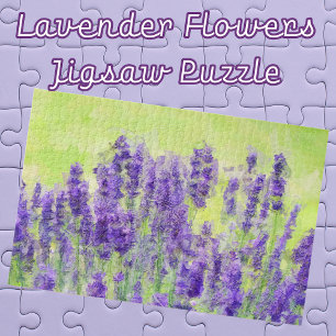 Purple Lavender Flowers Watercolor Floral Jigsaw Puzzle