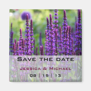 Purple Lavender Flowers Wedding Save the Date Magn Magnet