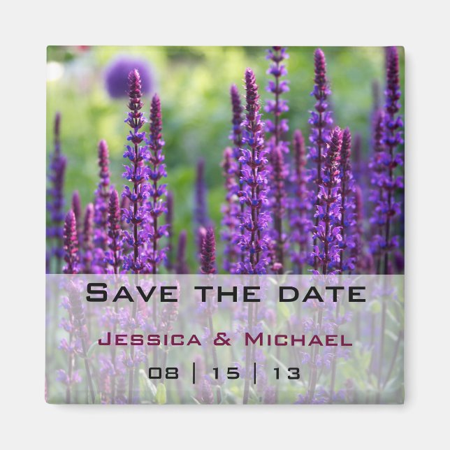 Purple Lavender Flowers Wedding Save the Date Magn Magnet (Front)
