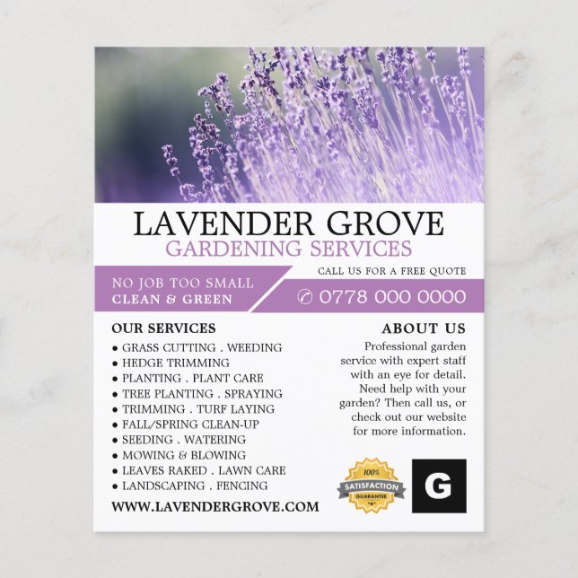 Purple Lavender, Gardening Service, Horticulturist Flyer (Front)
