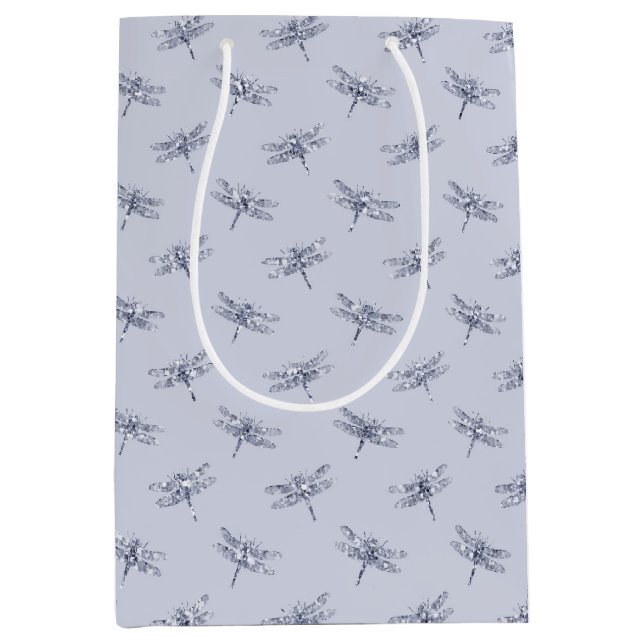 Purple Lavender Glitter Dragonflies  Medium Gift Bag (Front)