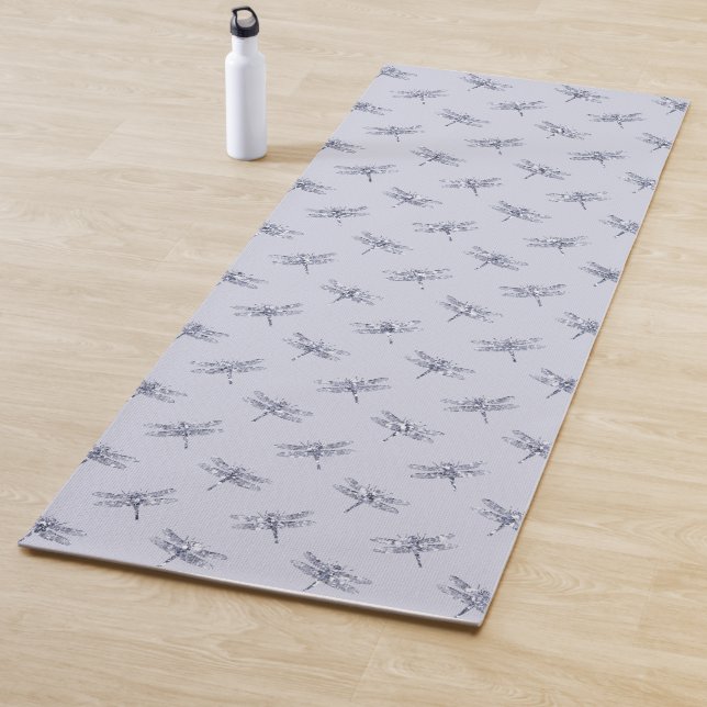 Purple Lavender Glitter Dragonflies        Yoga Mat (In Situ)