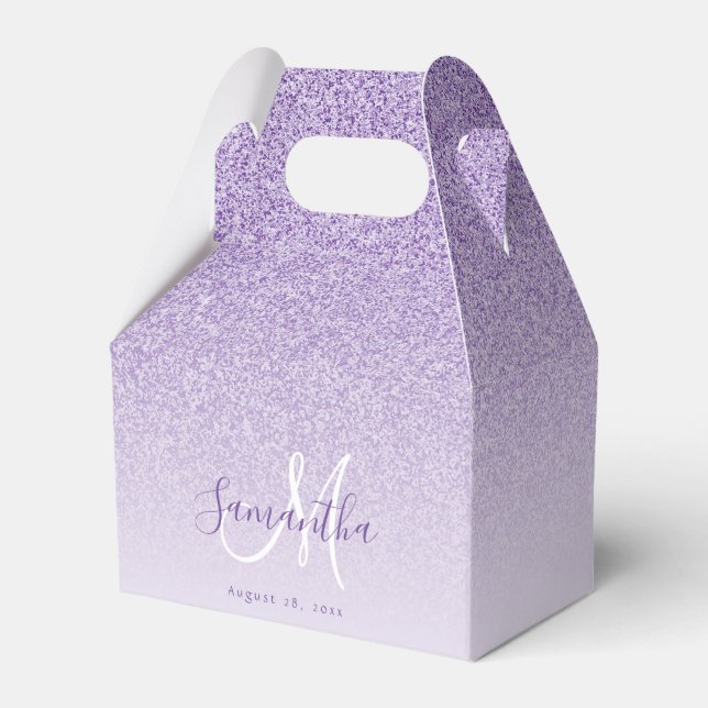 Purple lavender Glitter Monogrammed ombre Favor Box (Front Side)
