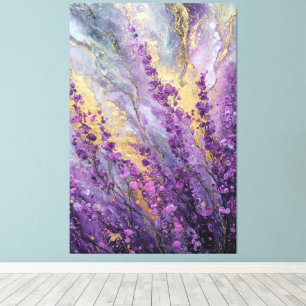 Purple Lavender Gold Marbled Abstract Wall Art
