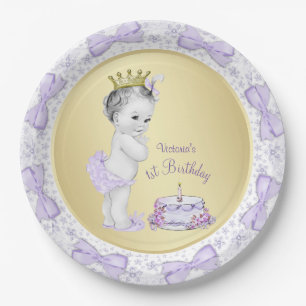 Purple Lavender Gold Princess 1st Birthday Party Paper Plate