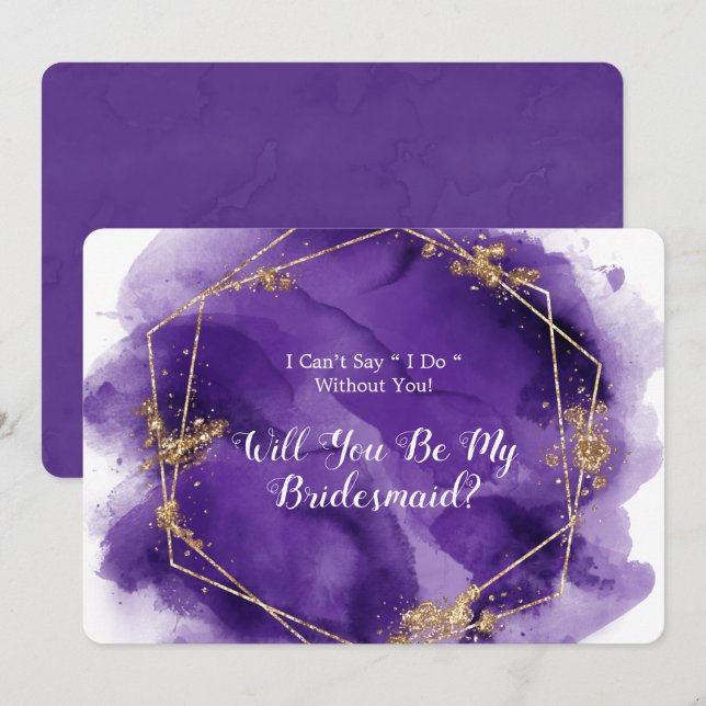 Purple Lavender Gold Will You Be My Bridesmaid Invitation (Front/Back)