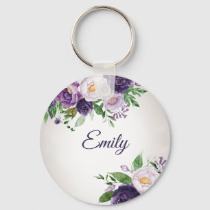 Purple Lavender Greenery Grey Keychain