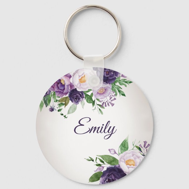 Purple Lavender Greenery Grey  Keychain (Front)
