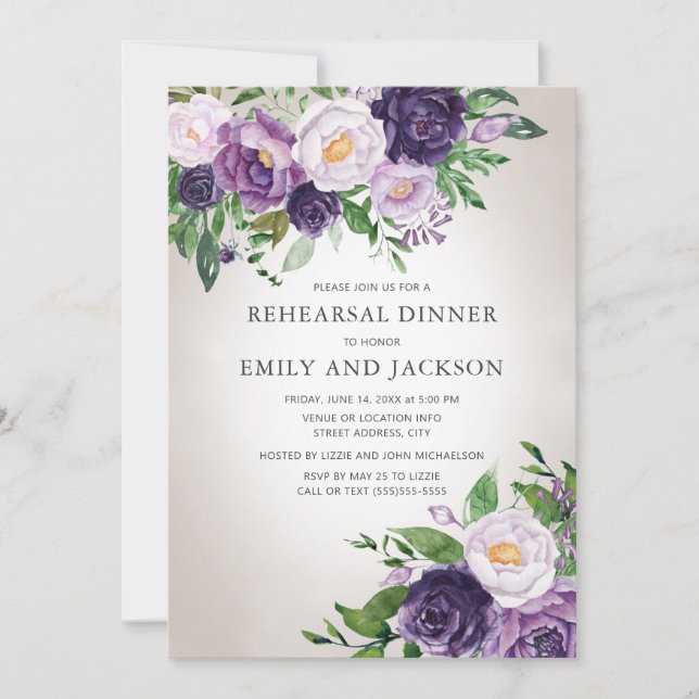 Purple Lavender Greenery Grey Rehearsal Dinner Invitation (Front)