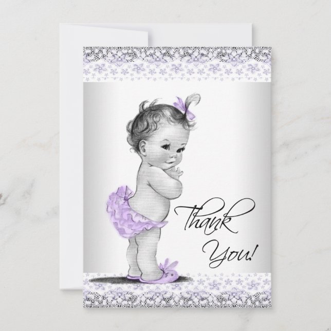 Purple Lavender Grey Baby Shower Thank You (Front)