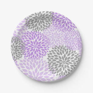 Purple Lavender Grey Dahlia Baby Shower / Bridal Paper Plate