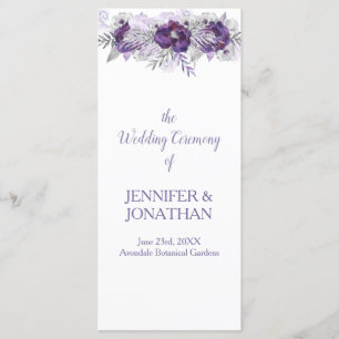 Purple Lavender Grey Floral Wedding Program