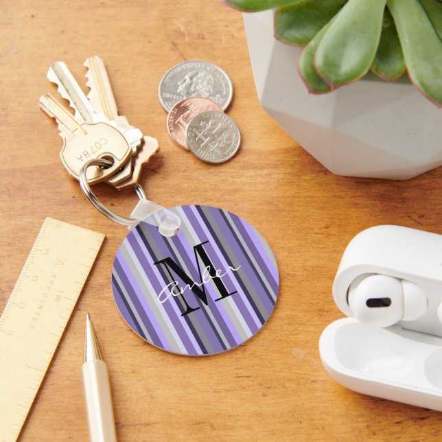 Purple Lavender Grey Vertical Personalized Keychain (Desk)