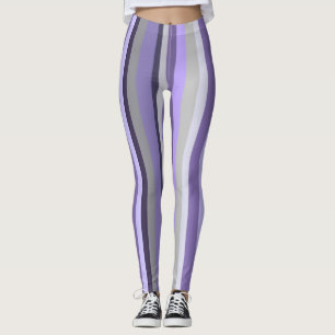 Purple Lavender Grey Vertical Striped Leggings