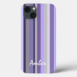 Purple Lavender Grey Vertical Striped Personalized iPhone 13 Case