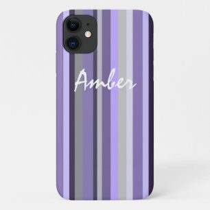 Purple Lavender Grey Vertical Striped Personalized iPhone 11 Case
