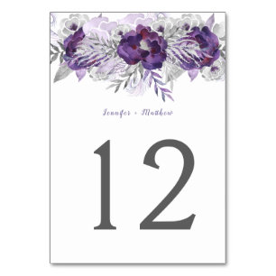 Purple Lavender Grey Watercolor Floral Table   Number