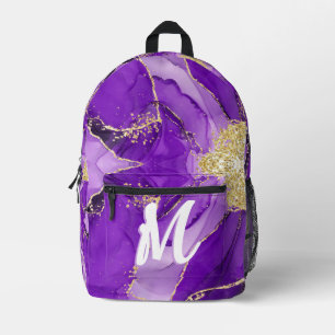 Purple Lavender Lilac Alcohol Ink Faux Gold Custom Printed Backpack