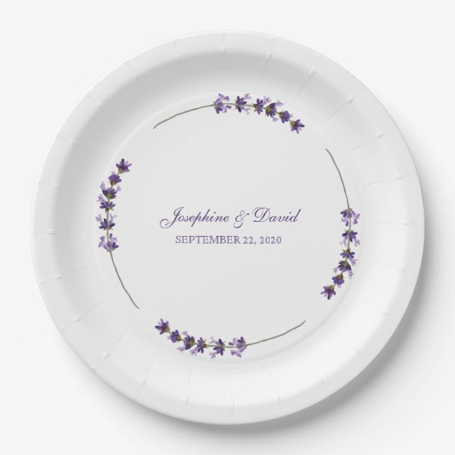 Purple Lavender Lilac Flower Wedding Dinner Paper Plate (Front)