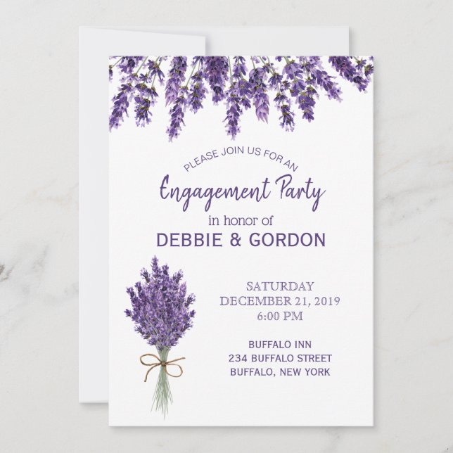 Purple Lavender Lilac Flower Wedding Engagement Invitation (Front)