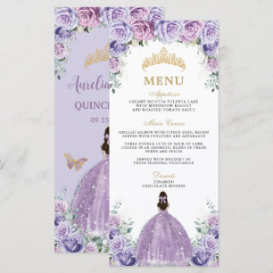 Purple Lavender Lilac Rose Floral Quinceañera Menu