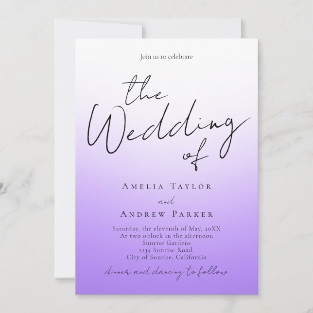 Purple Lavender Minimal QR Code Elegant Wedding Invitation (Front)
