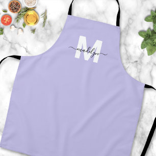 Purple Lavender Minimalist Elegant Monogram Apron