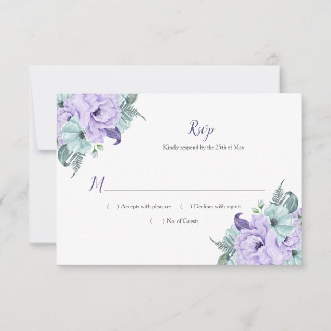 Purple Lavender Mint Watercolor Peonies RSVP (Front)