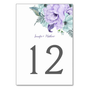 Purple Lavender Mint Watercolor Peonies Table   Number