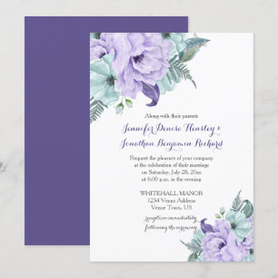 Purple Lavender Mint Watercolor Peonies Wedding Invitation