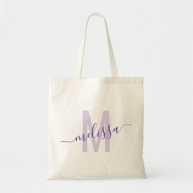 Purple Lavender Moderne Monogramme Nom Sac fourre- (Devant)