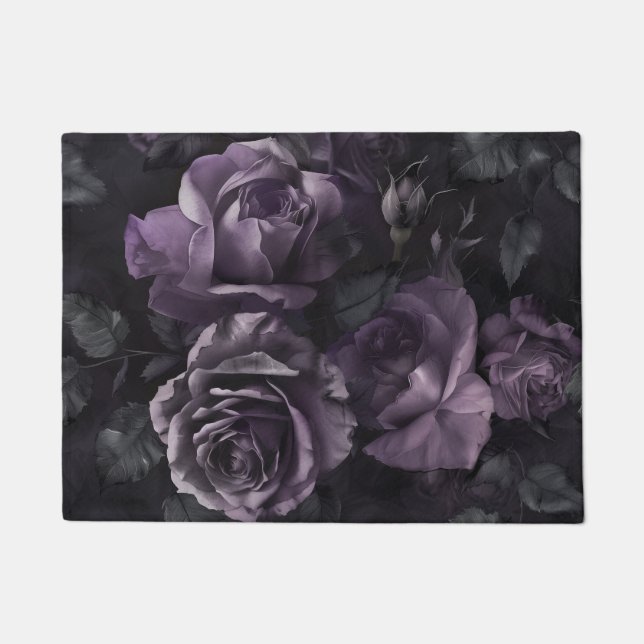 Purple Lavender Moody Roses Floral Goth Doormat (Front)