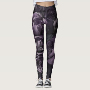 Purple Lavender Moody Roses Floral Goth Leggings