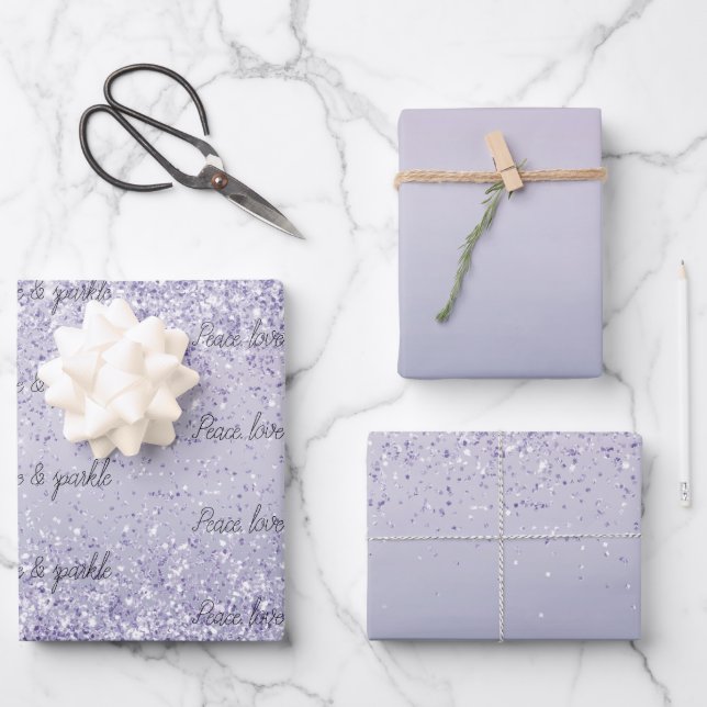 Purple Lavender Ombre Glitter Sparkle Wrapping Paper Sheet (Front)