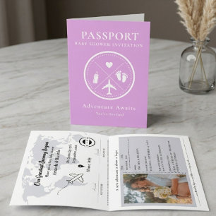 Purple Lavender Passport Photo Baby Shower  Invitation