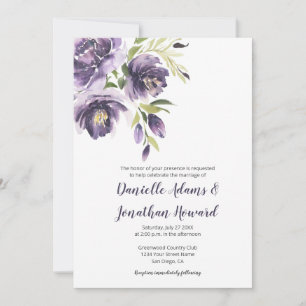 Purple Lavender Peonies - Purple Back Wedding Invitation