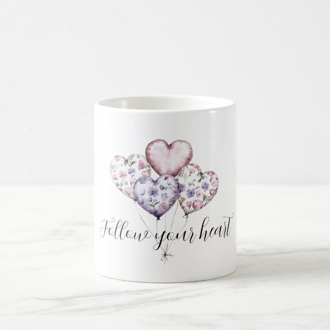 Purple Lavender Pink Floral Heart Balloons Coffee Mug (Center)