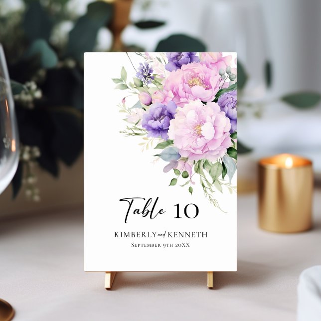 Purple Lavender Pink Floral Table Wedding Sign Number (Purple Lavender Pink Floral Table Wedding Sign Table Number)