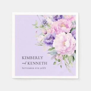 Purple Lavender Pink Floral Thank You Wedding  Napkin