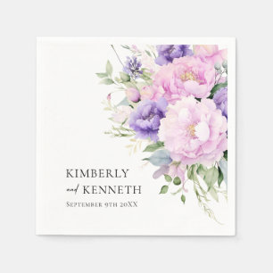 Purple Lavender Pink Floral Thank You Wedding  Napkin