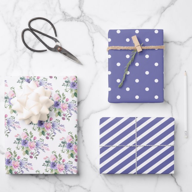 Purple Lavender Pink Floral Wedding Wrapping Paper Sheet (Front)